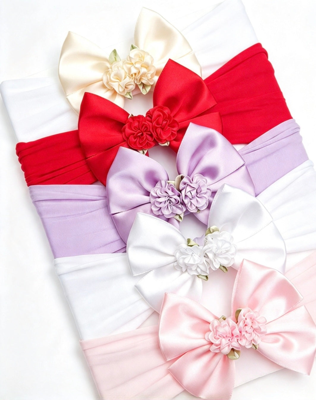 🎀Satin Bows With Floral Centre🎀 Available On Headbands Or Clips