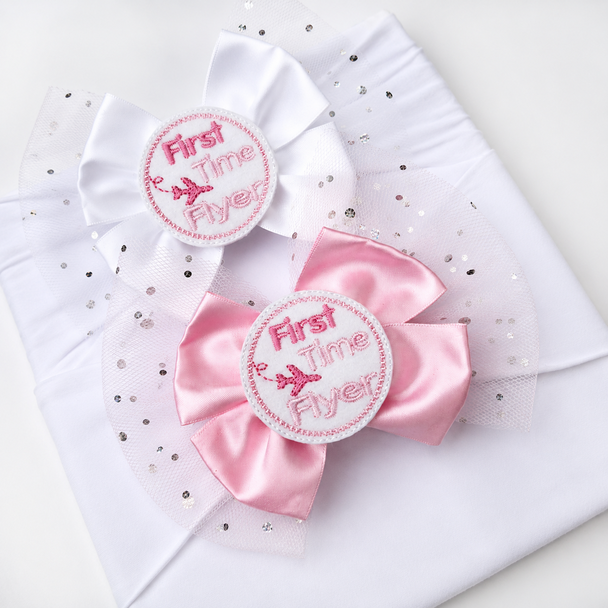 🎀1st Time Flyer Satin/Tulle Bow🎀 Available On Headband Or Clip