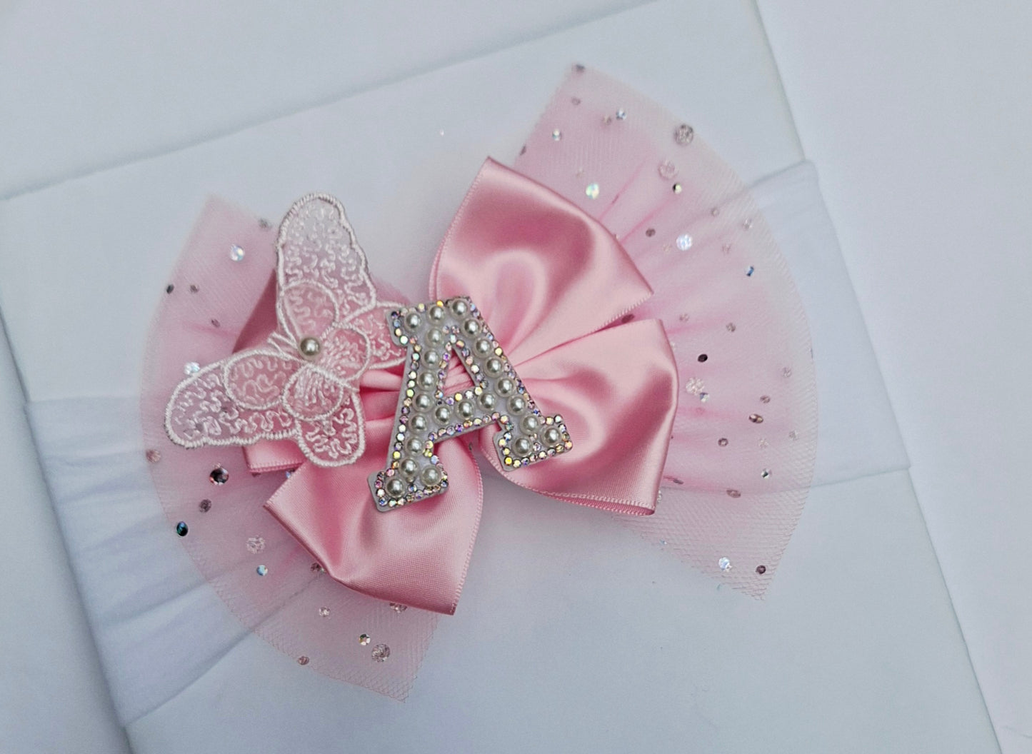 ๐Large Satin/Tulle Bow Headband ๐ Choose Letter