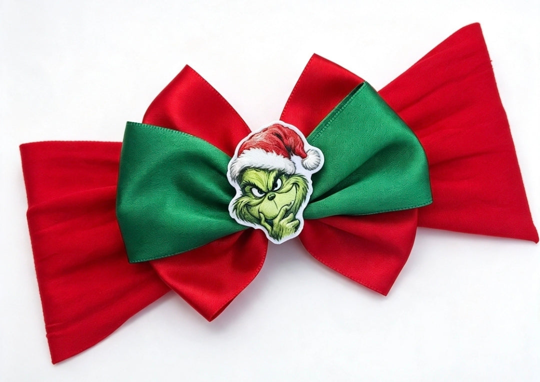 🎀Grinch Christmas Satin Bow 🎀 Headband Or Clip