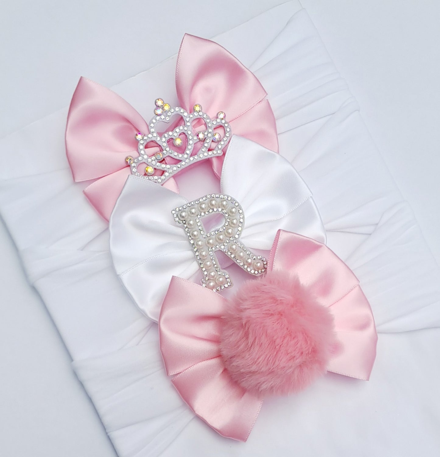 🎀3pc Satin Bow Headband Set🎀Choose Letter