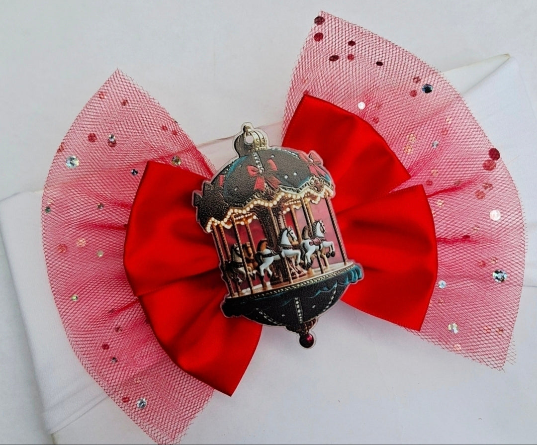 ๐Large Satin/Tulle Christmas Bow ๐ Available On Headband Or Clip