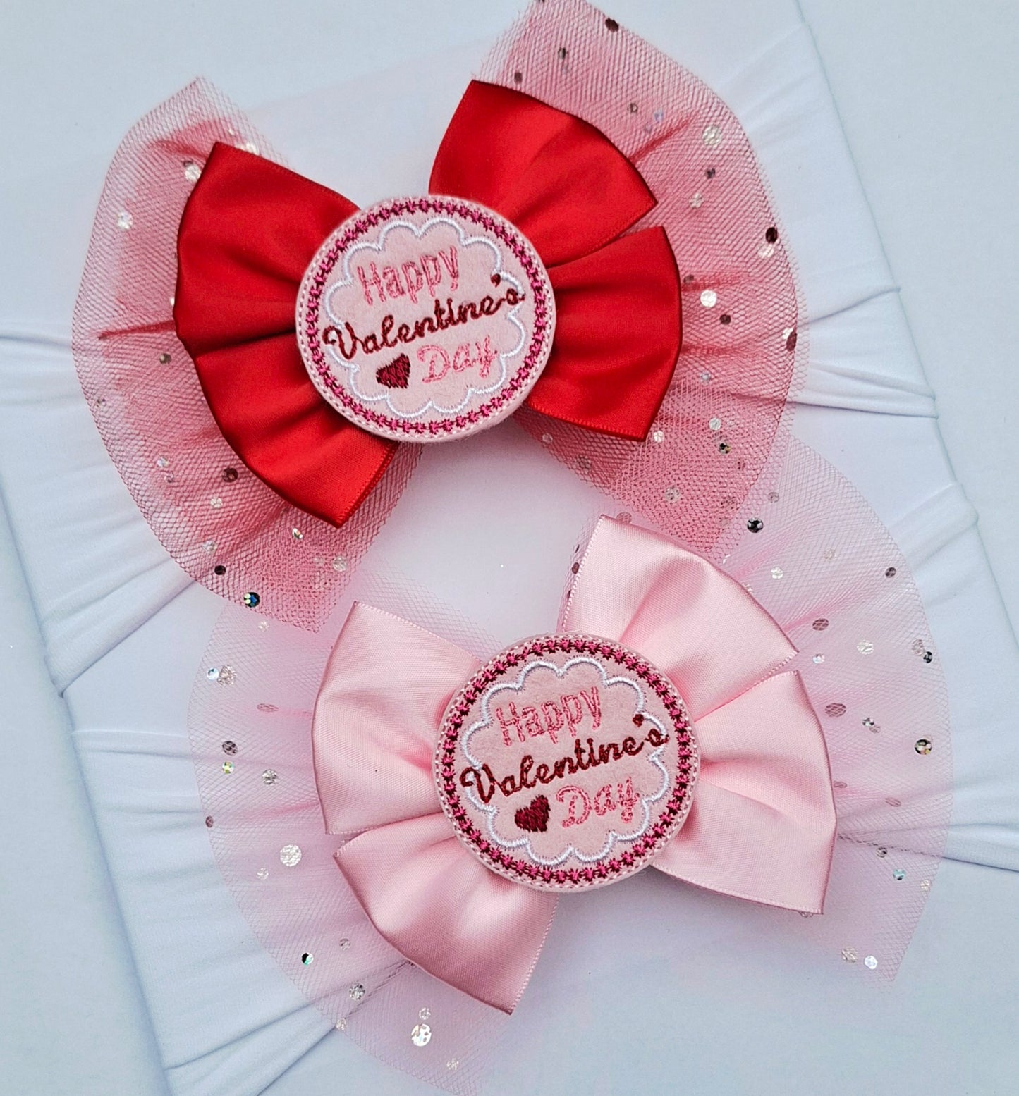 ❤️Valentines🎀Large Satin/Tulle Happy Valentines Day Headband/Clip