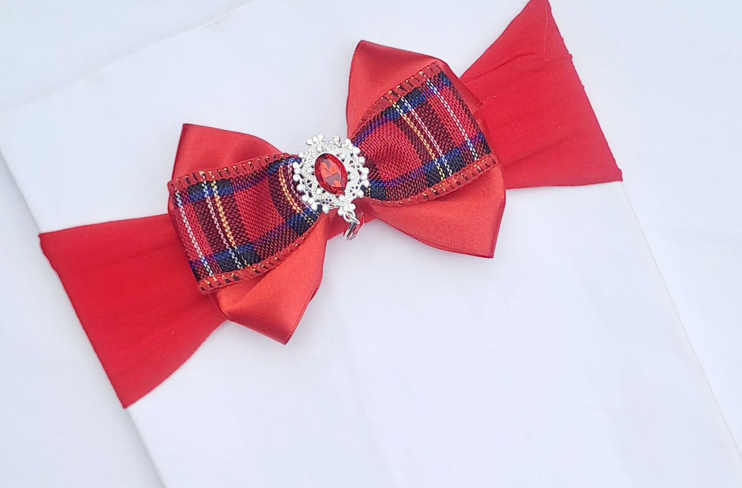 🎀Red Satin/Tartan Bow Headband/Clip🎀