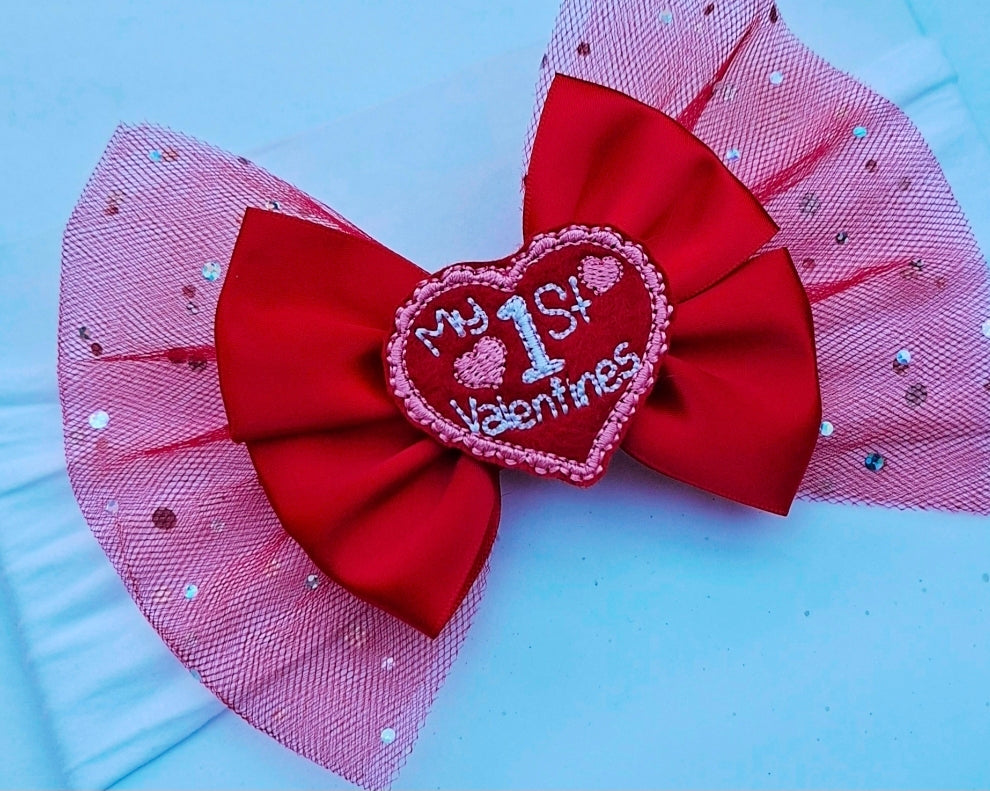 ❤️Valentines 🎀 Large Satin/Tulle 1st Valentines Day Bow Headband 🎀