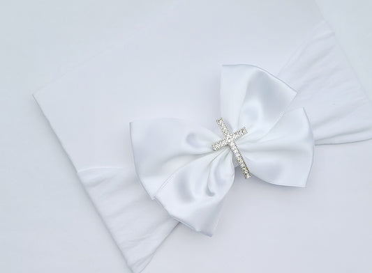 🎀White Satin Bow Christening Bow Headband🎀