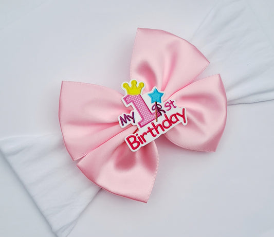 🎀Pink 1st Birthday Satin Bow Headband🎀