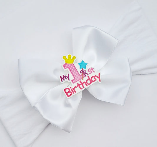 🎀White 1st Birthday Satin Bow Headband🎀