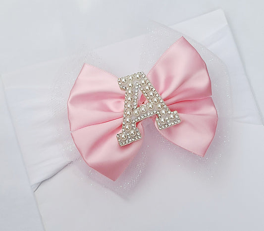 🎀 Double Layer Glitter Tulle Satin Bow Initial Headband🎀(Choose Letter)