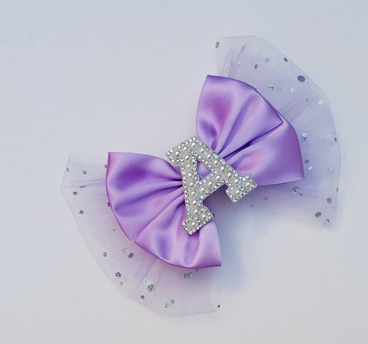 🎀Large Satin Bow With Glitter Tulle Initial Clip🎀(Choose Letter