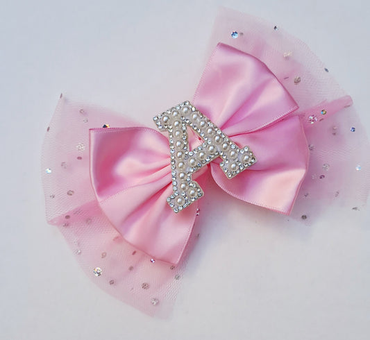 🎀Large Satin Bow With Glitter Tulle Initial Clip🎀(Choose Letter)