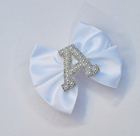 🎀Large Satin Bow With Glitter Tulle Initial Clip🎀(Choose Letter)