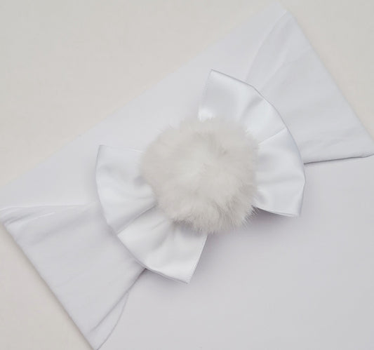 🎀White Satin Bow Pom Pom Headband🎀