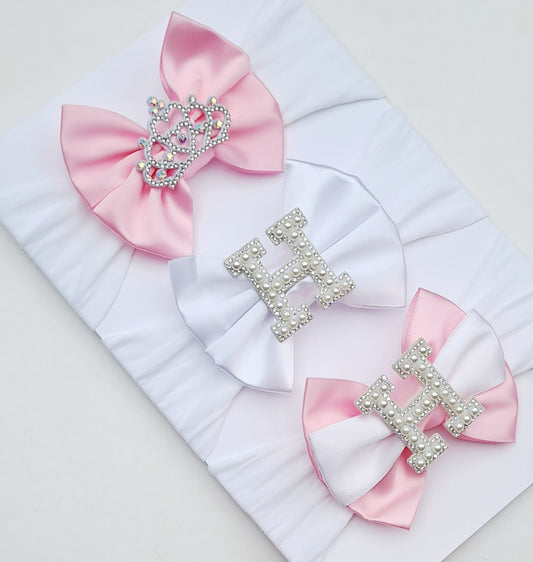 🎀3pc Satin Bow Headband Set🎀Choose Letter