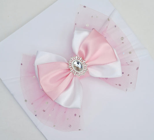 🎀Large Pink Satin/Glitter Tulle Headband 🎀