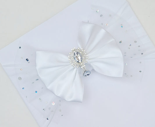 🎀 Large White Glitter Tulle Satin Bow Headband🎀