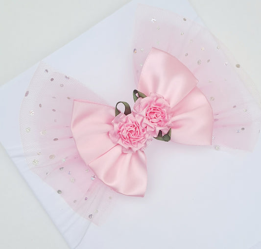 🎀 Large Pink Glitter Tulle Satin Bow Headband🎀