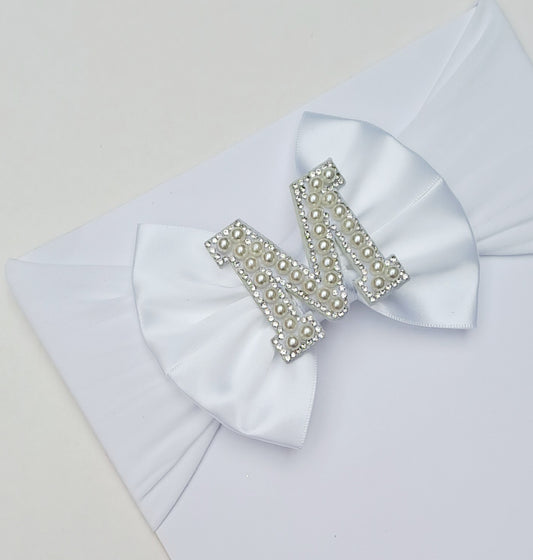 🎀White Satin Bow Initial Headband 🎀 Choose Letter