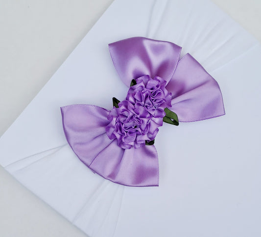 🎀Lilac Satin Bow With Satin Roses Baby Headband 🎀
