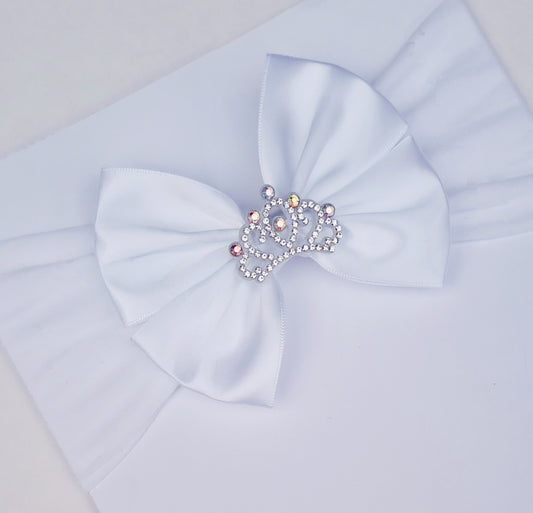 🎀White Satin Bow Headband With Crown🎀