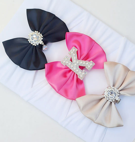 🎀3pc Satin Bow Headband Set🎀Choose Letter