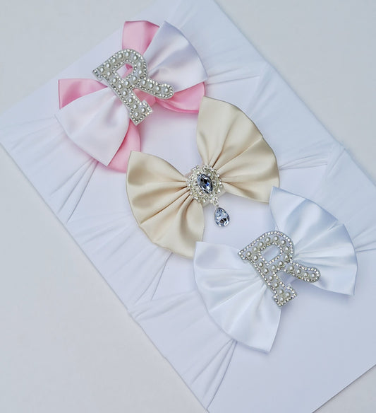 🎀3pc Satin Bow Headband Set 🎀 Choose Letter