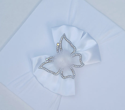 🎀White Satin Bow Headband With Fluffy Pom Butterfly🎀