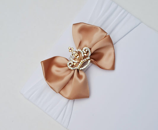 🎀Gold Satin Bow With Crown Middle Headband 🎀