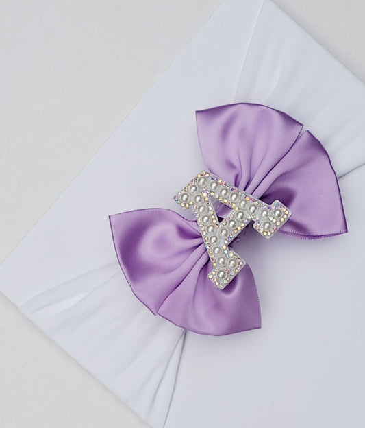 🎀Lilac Satin Bow Initial Headband🎀 Choose Letter