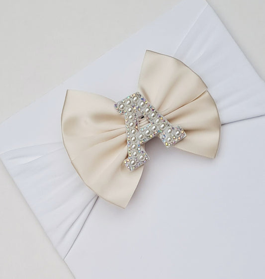 🎀Ivory Satin Bow Initial Headband🎀 Choose Letter