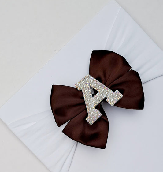 🎀Brown Satin Bow Initial Headband🎀 Choose Letter