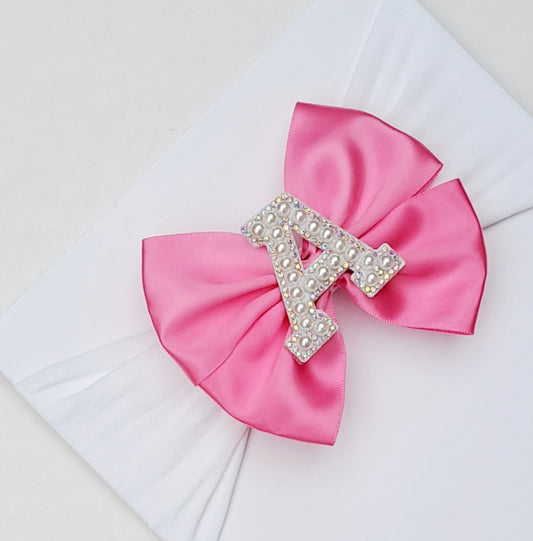 🎀Fuchsia Satin Initial Bow Headband🎀 Choose Letter