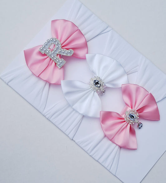 🎀3pc Satin Bow Headband Set 🎀Choose Letter