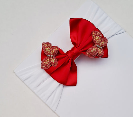 🦋Red Satin Bow Headband With Butterflies 🦋