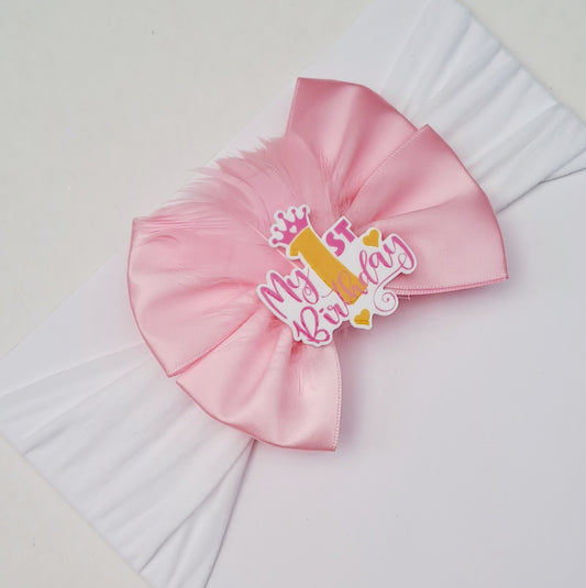 🎀Pink Satin Bow 1st Birthday Headband 🎀