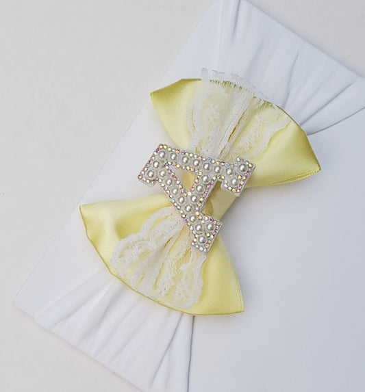🎀Yellow Satin Bow Initial Headband🎀Choose Letter