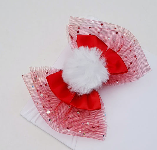 🎀Red Satin/Tulle Pom Pom Headband 🎀