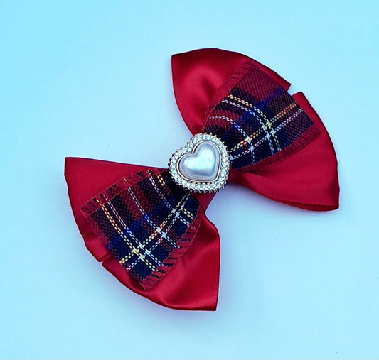 🎀Red Satin/Tartan Bow Clip🎀