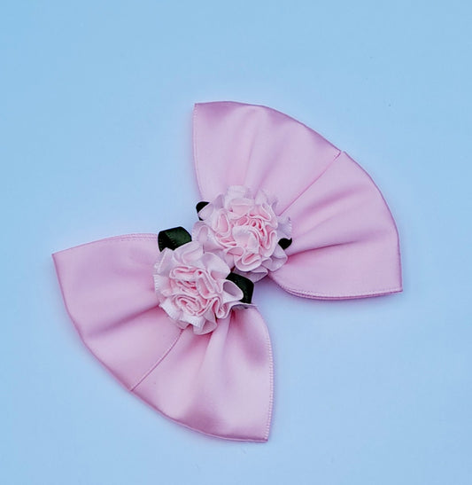 🎀Pink Satin Bow Clip With Pink Flowers🎀