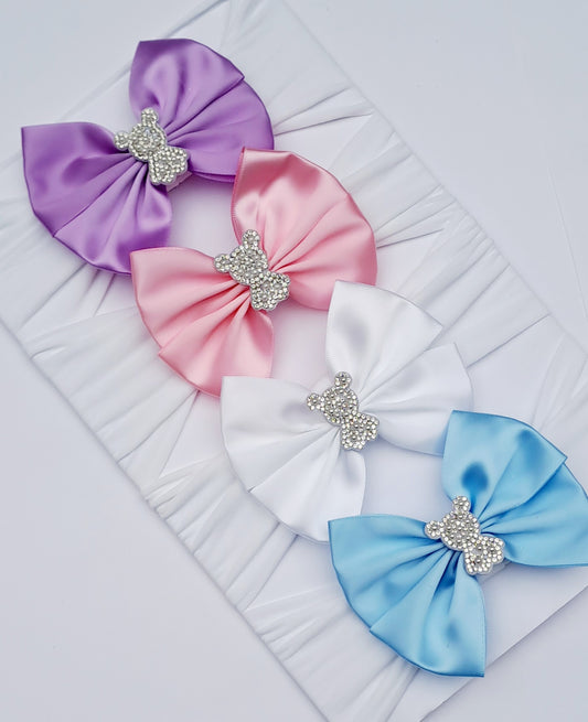🎀Satin Bow Headband With Teddy Embellishment 🎀 Choose Colour
