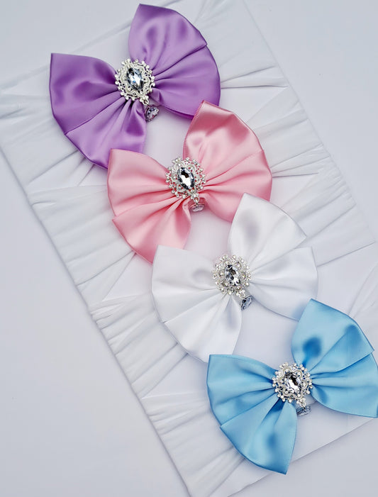 🎀Satin Bow Headband With Silver Drop Charm🎀 Choose Colour