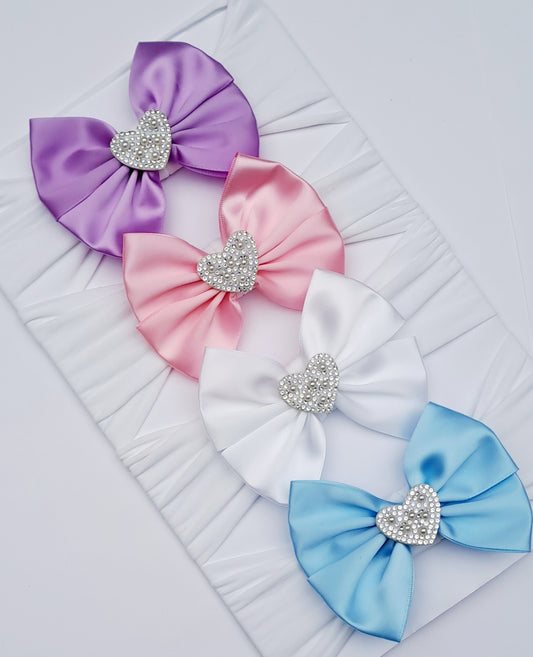 🎀Satin Bow Headband With Heart Embellishment 🎀 Choose Colour