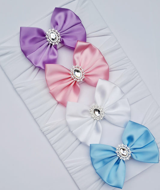 🎀Satin Bow Headband With Silver Gem 🎀 Choose Colour