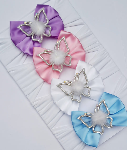🦋Satin Bow Headband With Pom Butterfly Embellishment 🦋  Choose Colour