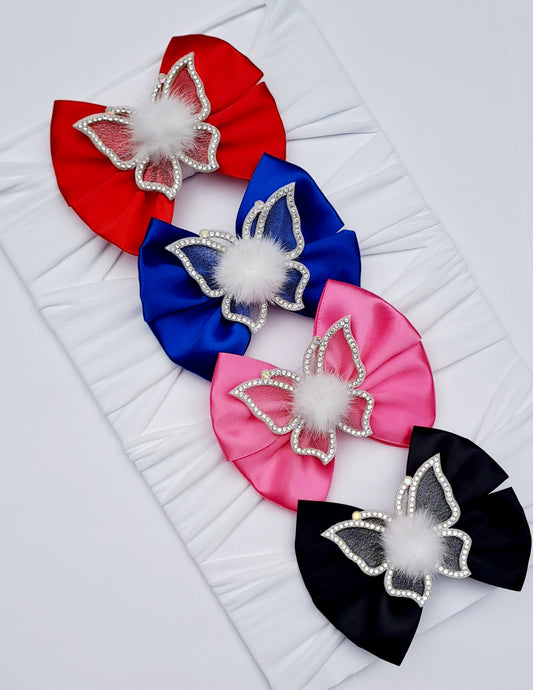 🦋Satin Bow Headband With Pom Butterfly Embellishment 🦋  Choose Colour