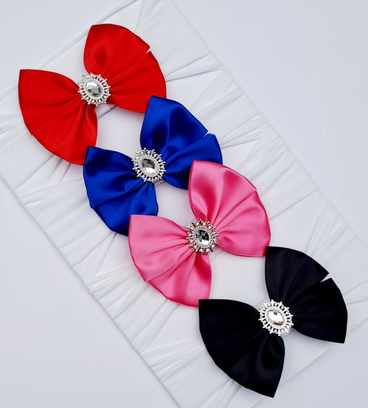 🎀Satin Bow Headband With Silver Gem 🎀 Choose Colour