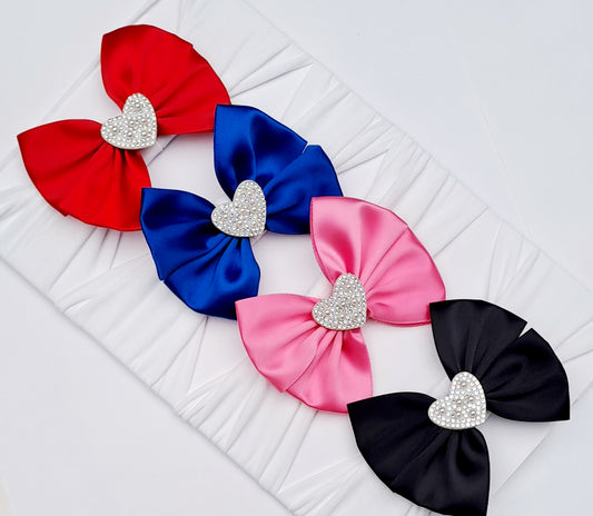 🎀Satin Bow Headband With Heart Embellishment 🎀 Choose Colour