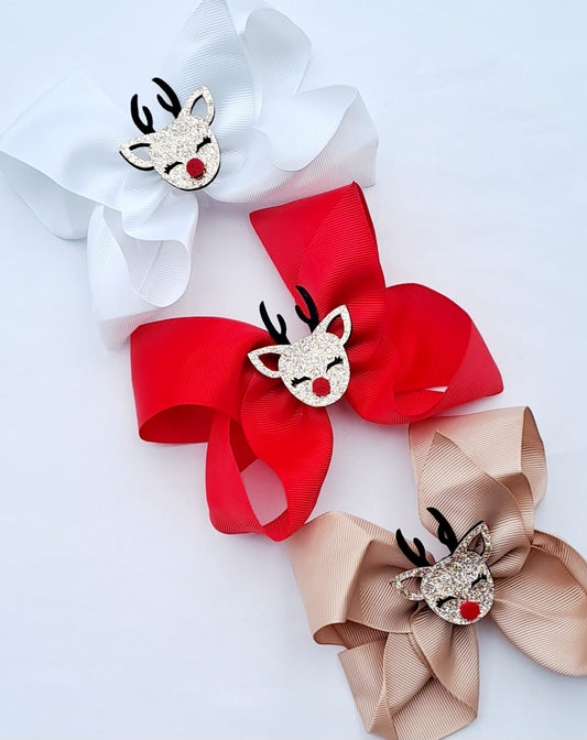 ❤️Boutique Bow Christmas Reindeer Clip❤️3 Colours Available