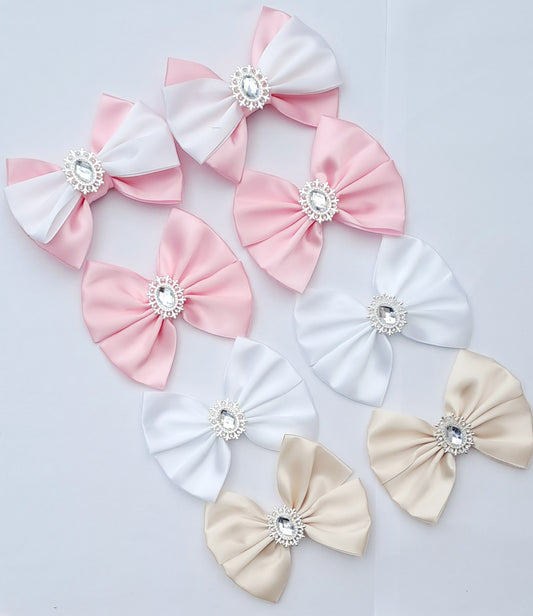 🎀2pc(Pair) Satin Bow With Silver Gem Clip Set🎀(2 Clips)