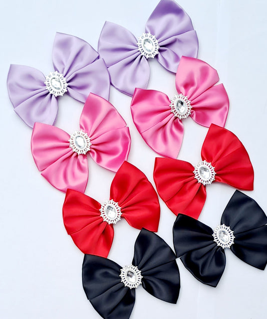 🎀2pc(Pair) Satin Bow With Silver Gem Clip Set🎀(2 Clips)